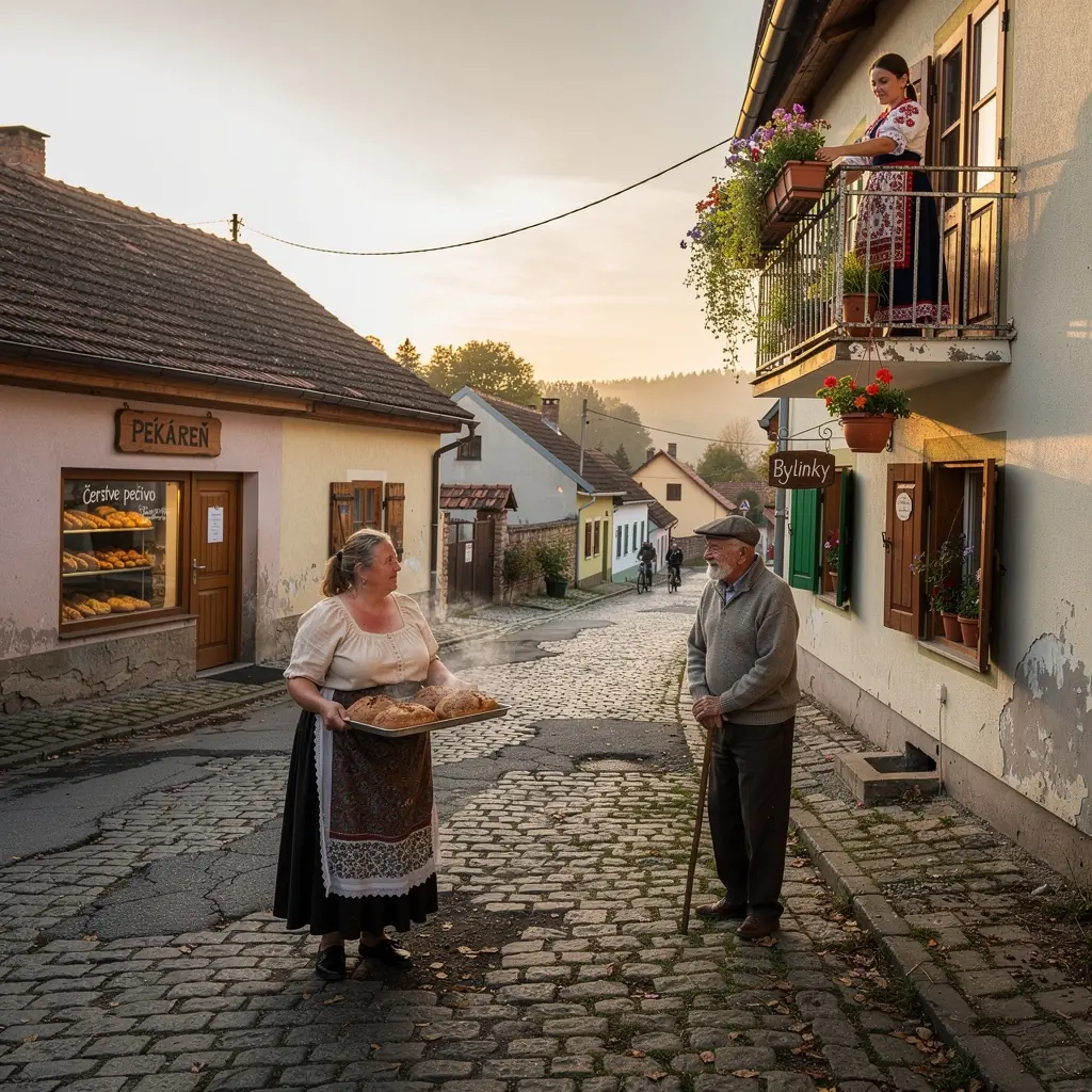 A panoramic view of a rural settlement nestled in the mountains, highlighting the beauty of Slovak traditions.